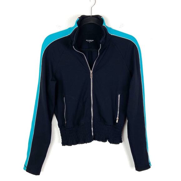 Bebe Womens Sport Jacket Sweatshirt Full Zip Athleisure Medium Black Turquoise - Picture 1 of 8
